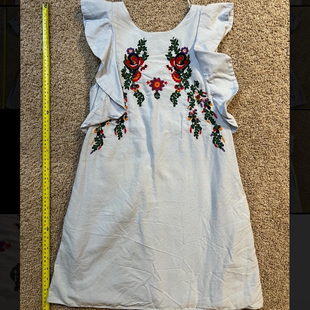 Zara light blue dress with floral embroidery (XS)